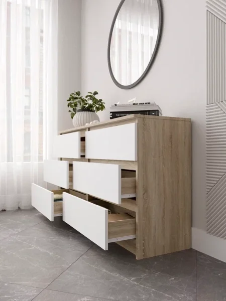 Комод шесть ящиков Мори МК 1380.6 дуб сонома/белый