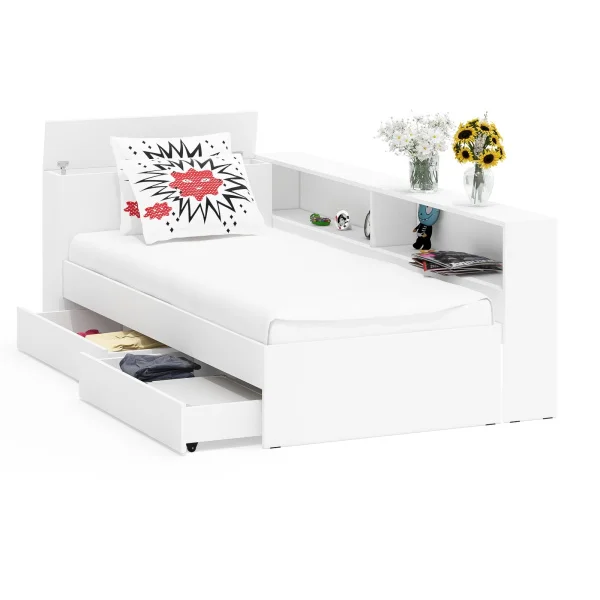 Кровать с ящиками 900 с прикроватным блоком Ксения белый