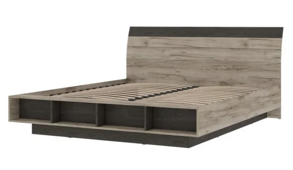 Кровать Эдинбург железный камень/дуб крафт серый