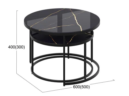 Стол журнальный Вега черный, стекло черное золото
