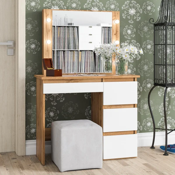 Стол косметический с подсветкой Сура дуб вотан/белый