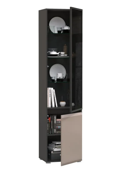 Шкаф-витрина Сидней 13.201 антрацит/веллюто капучино