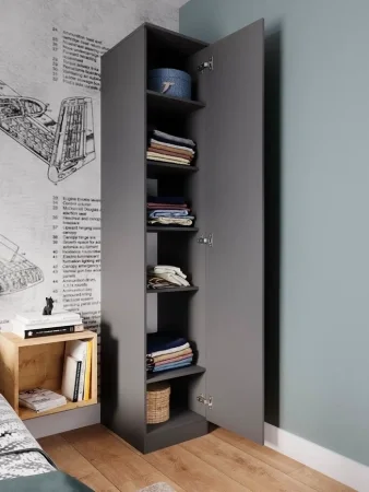 Шкаф однодверный с полками Мори МШ 400 графит