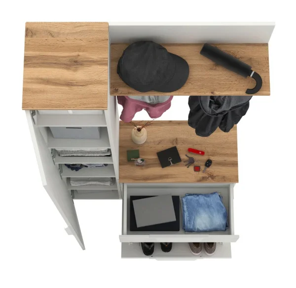 Модульная прихожая Октава с пеналом белый шагрень/дуб крафт золотой