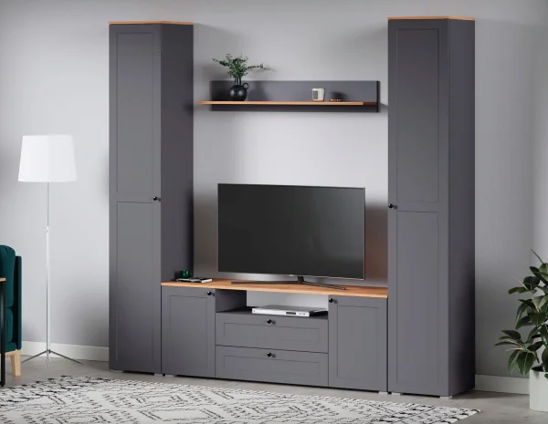 Шкаф-пенал Остин 13.227 серый графит/дуб крафт золотой