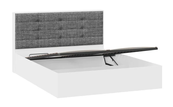 Кровать Тесса с подъемным механизмом белый жемчуг/рогожка серая