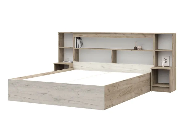 Кровать с прикроватным блоком Бася дуб крафт серый/дуб крафт белый