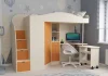 Кровать чердак Юниор-4 дуб молочный/оранжевый