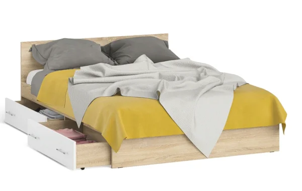 Кровать с ящиками Мори дуб сонома/белый