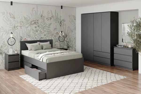 Кровать двуспальная Мори с ящиками КРМЯ 1600.1 графит