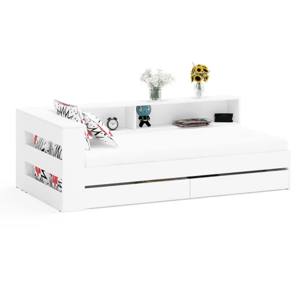 Кровать с ящиками 900 с прикроватным блоком Ксения белый