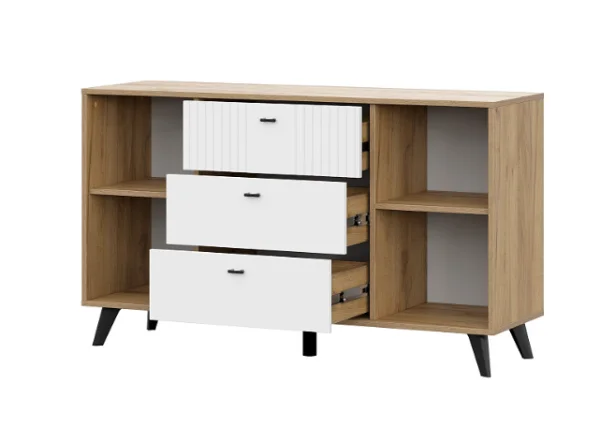 Комод Милан 3 ящика двухстворчатый дуб золотой/белый матовый