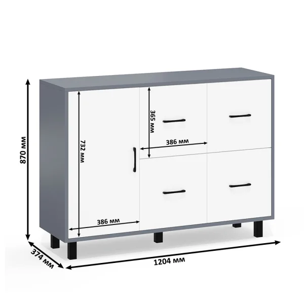 Комод 125-1204 графит/белый