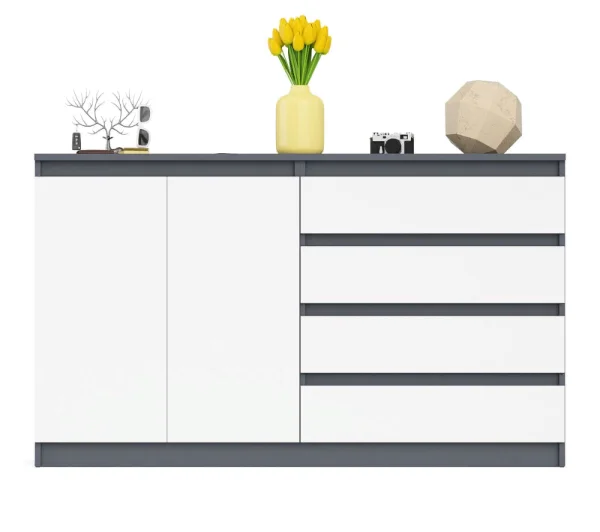 Комод широкий четыре ящика и две дверки МК 1600.1 графит/белый