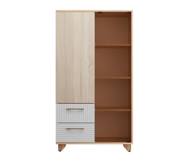 Стеллаж Копенгаген со стеклом дуб сонома/белый матовый