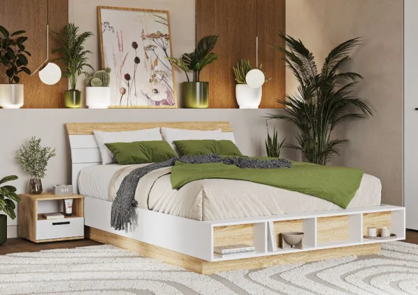 Кровать Санса 1.6х2.0 дуб сонома/белый