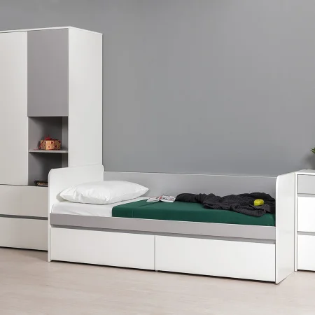 Кровать с ящиками Торонто 11.39 белый шагрень/стальной серый