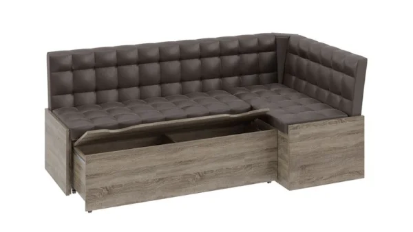 Скамья угловая Форест со спальным местом дуб сонома трюфель, кожзам коричневый