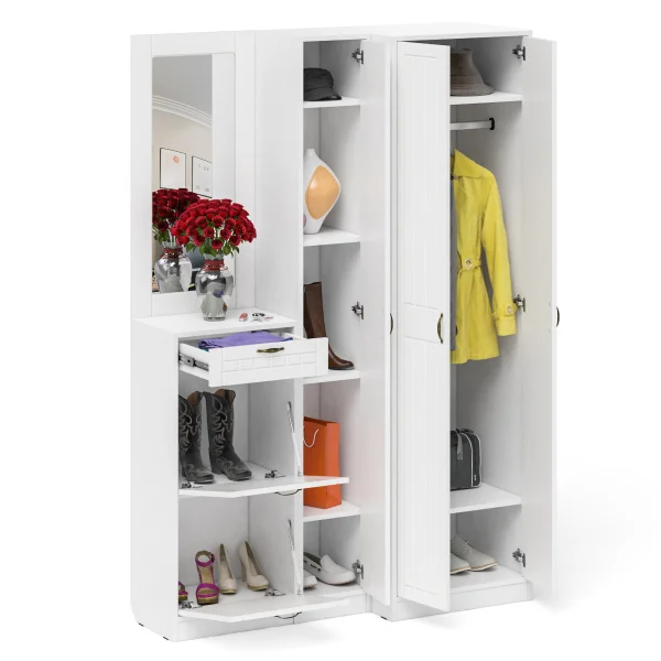 Модульная прихожая П-6 белое дерево фрезеровка прованс