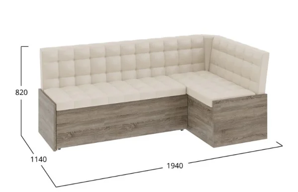 Скамья угловая Форест со спальным местом дуб сонома трюфель, кожзам бежевый