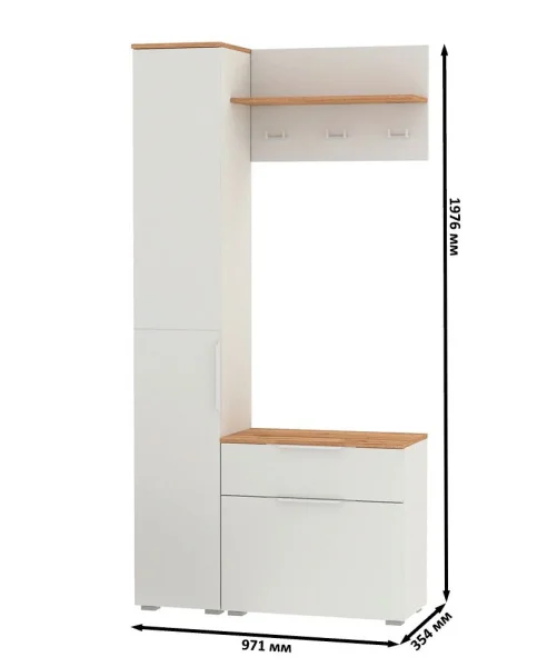 Модульная прихожая Октава с пеналом белый шагрень/дуб крафт золотой