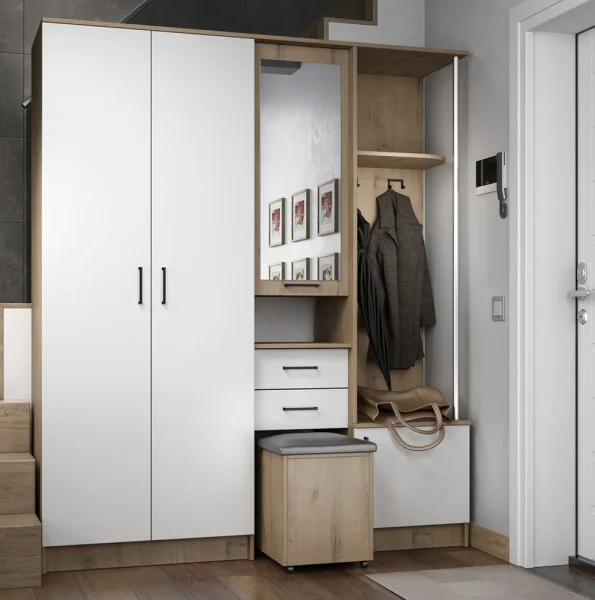 Прихожая Дуся 1.7 дуб бунратти/белый бриллиант