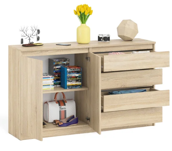 Комод широкий четыре ящика и две дверки МК 1600.1 дуб сонома