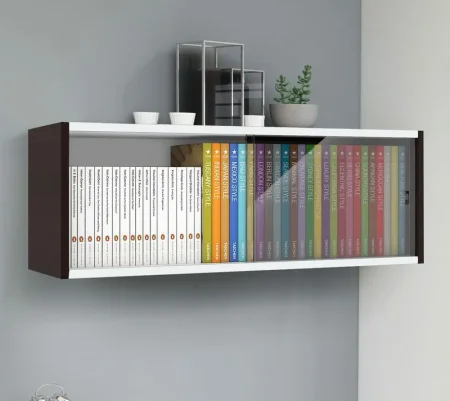 Полка книжная со стеклом КН 01 венге/белый