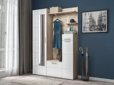 Шкаф многоцелевого назначения Лайн 10.16 дуб крафт серый/белый глянец