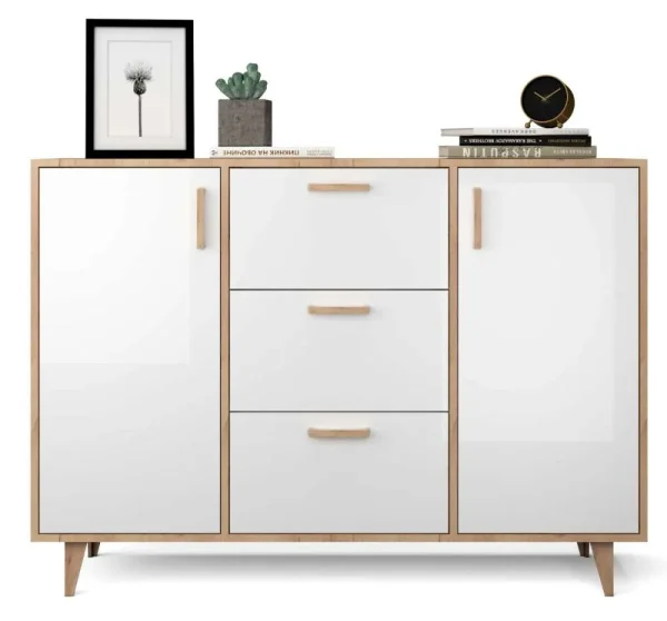 Комод Эго К-2 (НГ) дуб крафт золотой/белый глянец