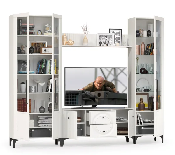 Модульная гостиная Валенсия белый шагрень