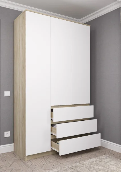 Шкаф трехдверный Мори МШ 1200.1 дуб сонома/белый