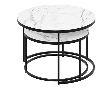 Стол журнальный Вега черный, стекло белый мрамор