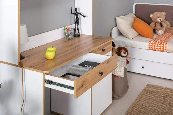 Стол письменный Вуди 12.42 белый премиум/дуб крафт золотой