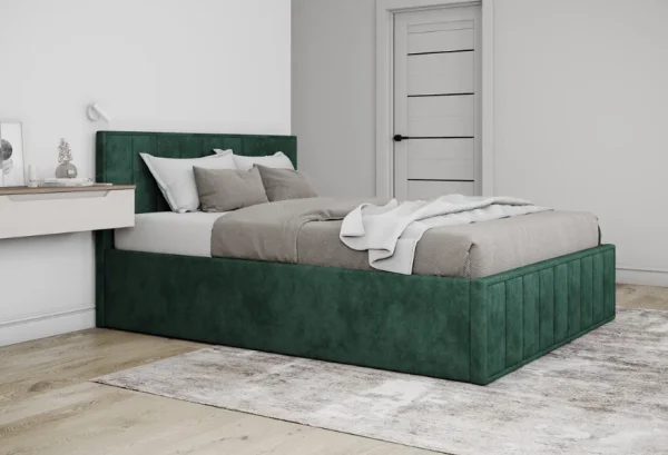 Кровать Лана 140х200 с подъемным механизмом, велюр зеленый софт
