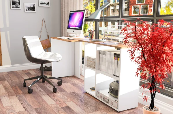 Стол письменный трансформер Лидер-8 белый шагрень/крафт золото