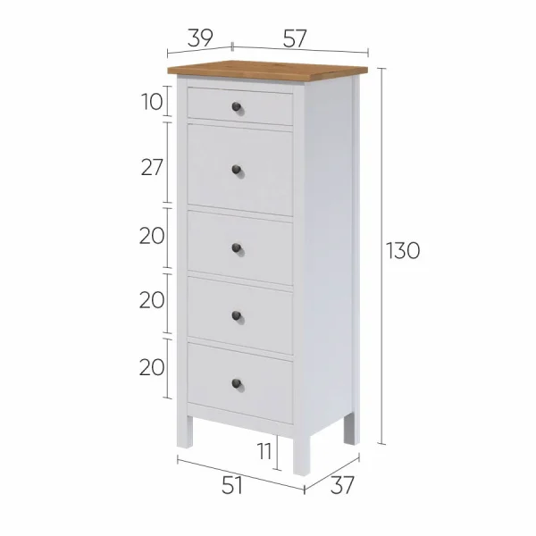 Комод 5 ящиков Кымор белый/светло-коричневый