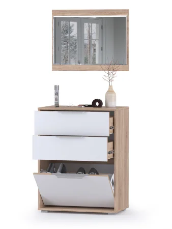 Зеркало с обувницей Куба дуб сонома/белый премиум