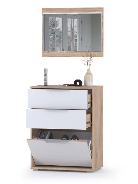 Зеркало с обувницей Куба дуб сонома/белый премиум