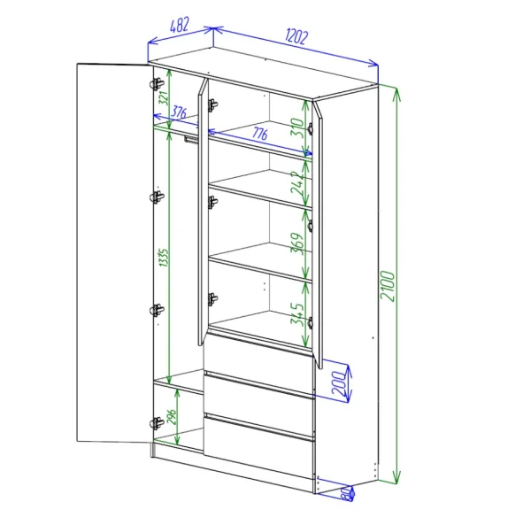Шкаф Охта Лайт 1200.3 дуб вотан/белый