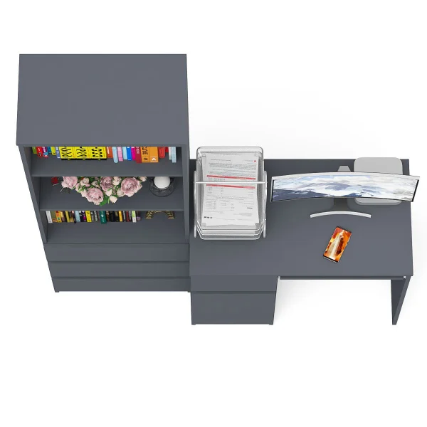 Комплект мебели для учебы Мори, стол компьютерный МС-1 левый + Стеллаж МСТ 600.3 графит