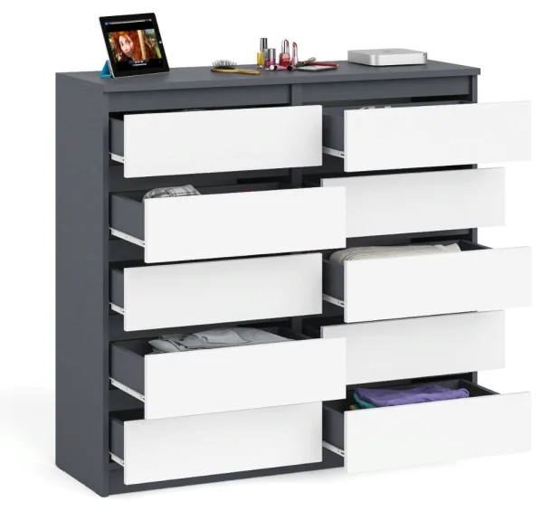 Комод десять выдвижных ящиков МК 1200.10 графит/белый
