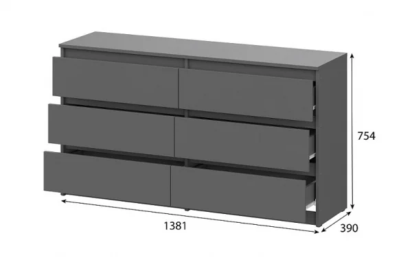 Комод с ящиками Денвер (1,38 м) графит серый