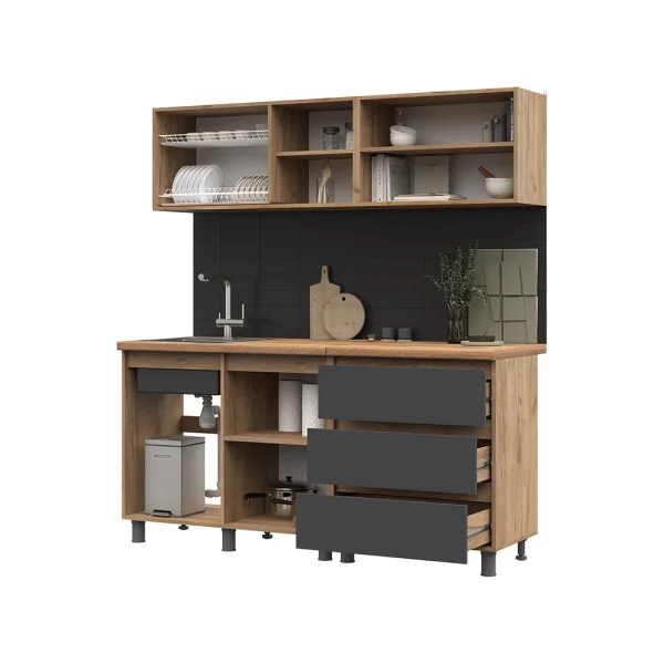 Кухня Хелен 1,7 серый графит/дуб крафт золото