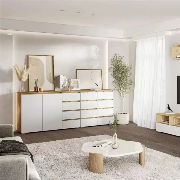 Комод 8 ящиков Хелен КМ-04 дуб крафт золотой/белый