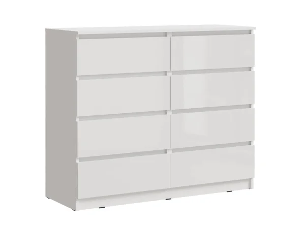 Комод Челси 8 ящиков белый/белый глянец