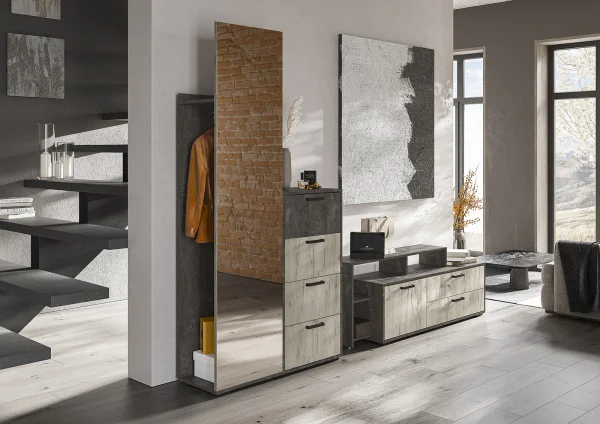 Вешалка Эдинбург Ш-01 железный камень/дуб крафт серый