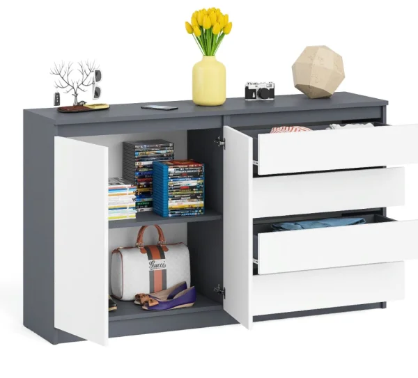 Комод широкий четыре ящика и две дверки МК 1600.1 графит/белый