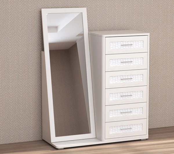 Комод 6 ящиков с зеркалом Кэт-4 бодега/caiman белый