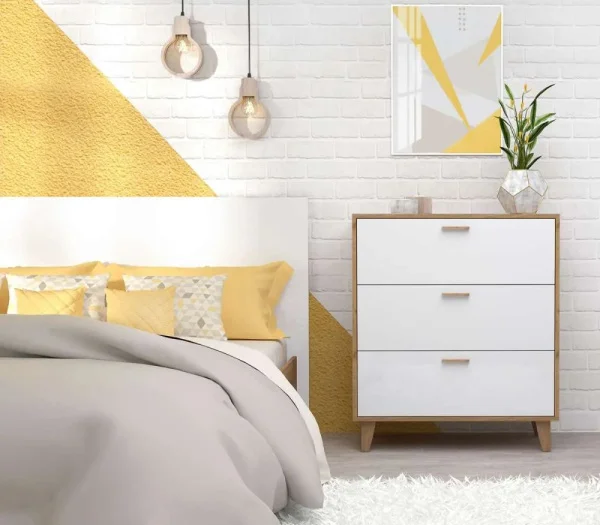 Комод Эго К-3 (НГ) дуб крафт золотой/белый глянец